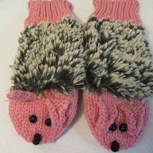New Nip Pink Knit Furry Porcupine  Mittens
